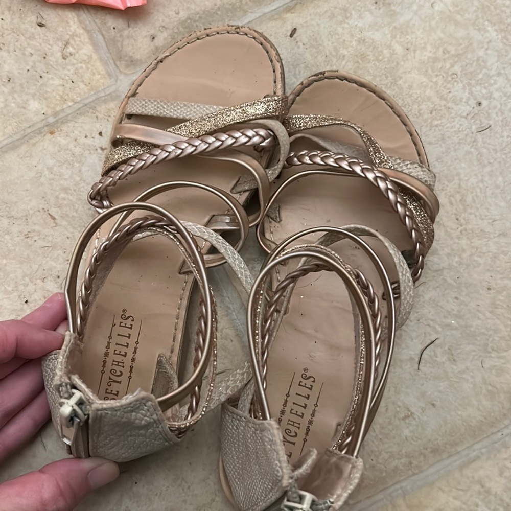 Seychelles size 13 girls gold and tan gladiator style sandals